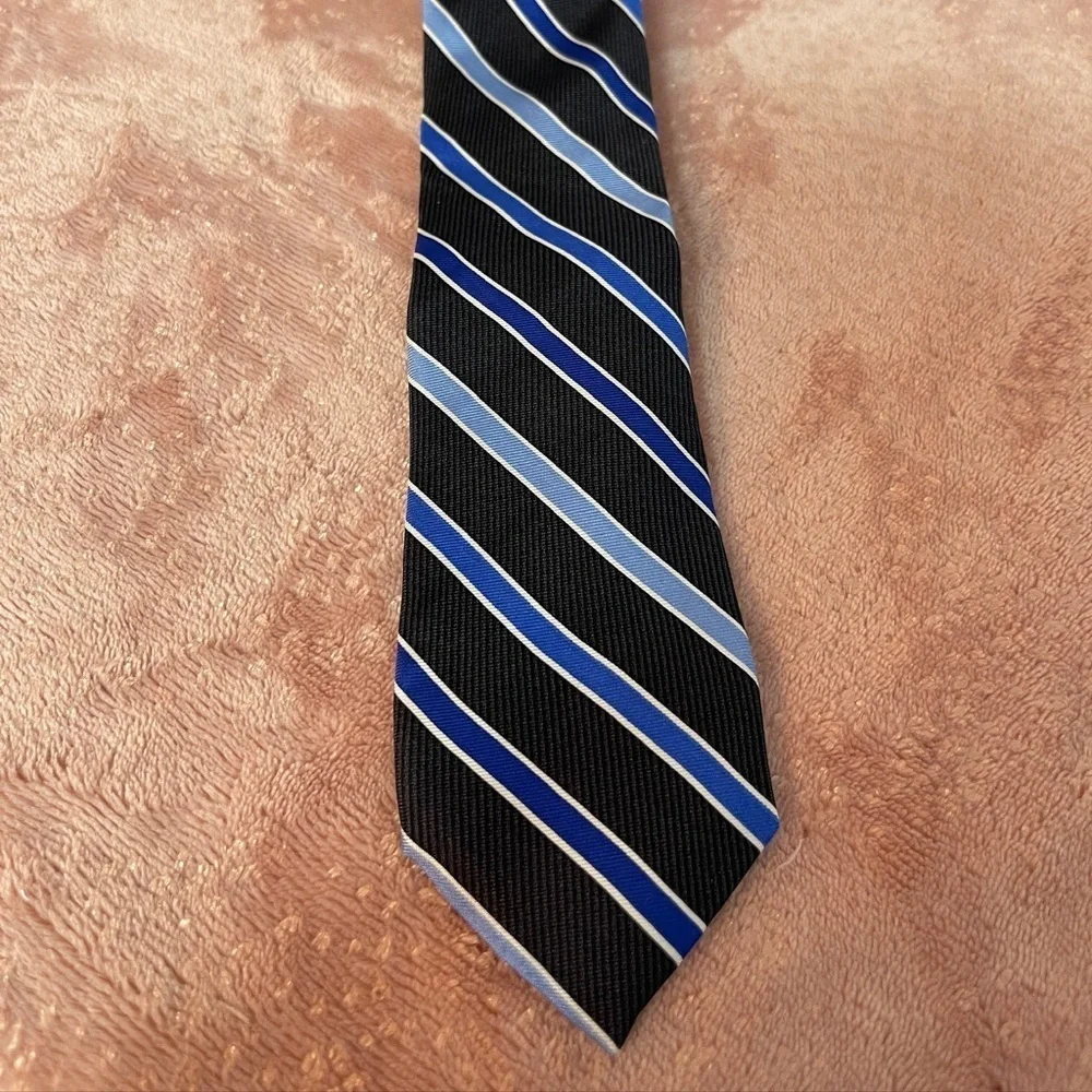 Chaps Black and Blue Diagonal Striped Tie